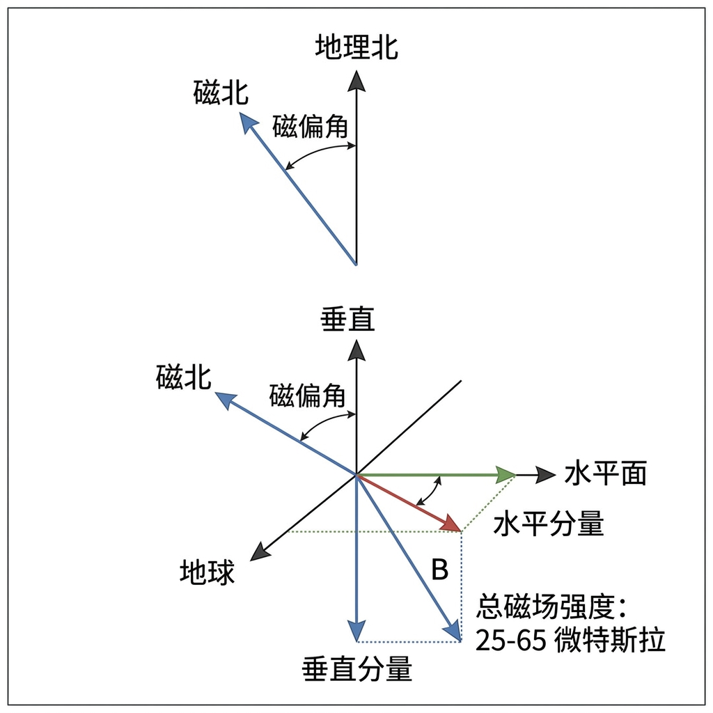 地磁场方向与磁偏角