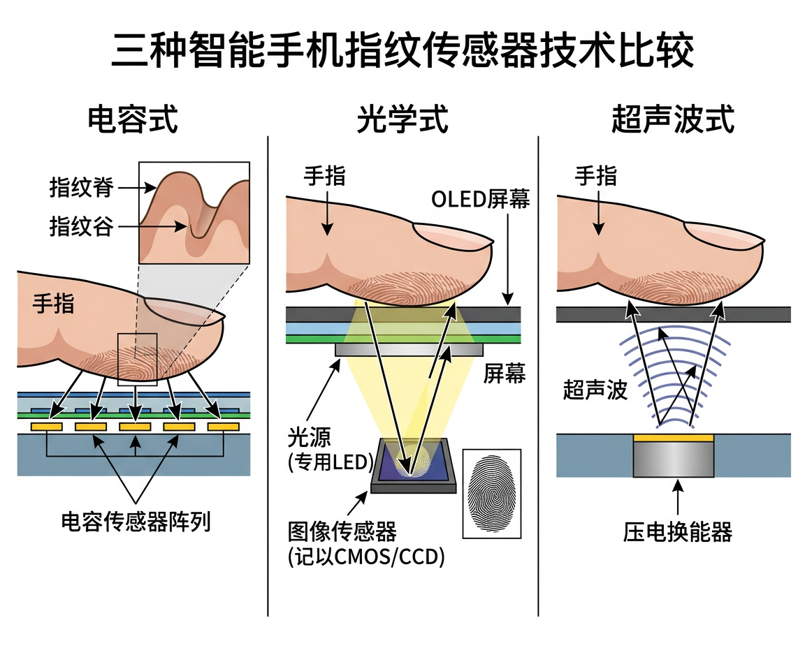 三种指纹传感器技术对比